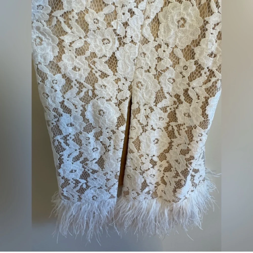 Likely Sarah Cutout Lace Feather Trim Maxi Dress
